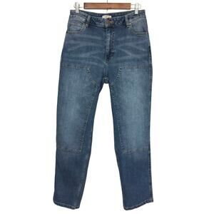 Molly Yeh Double Knee Patch Utility Jeans 10 Straight Leg High Rise Denim